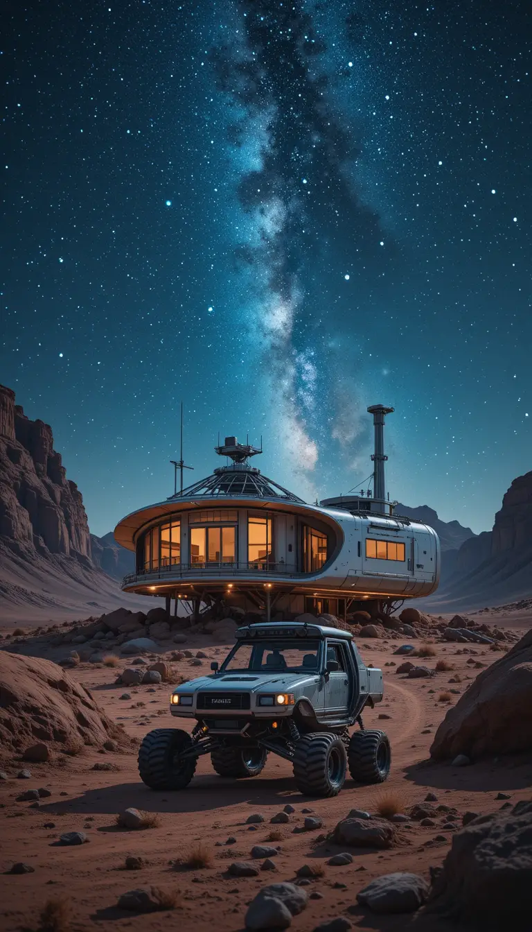 Futuristic Mars House Under Starry Night Sky