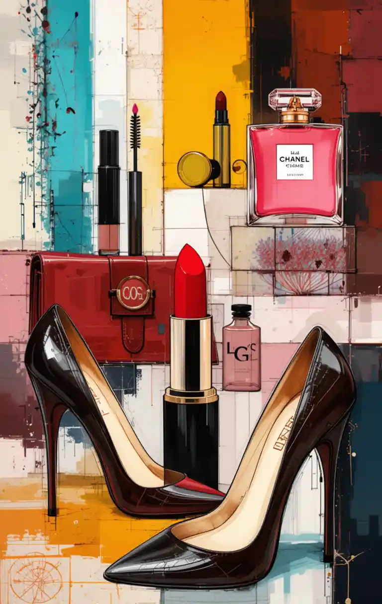 Abstract collage of fashion accessories with bold colorful style