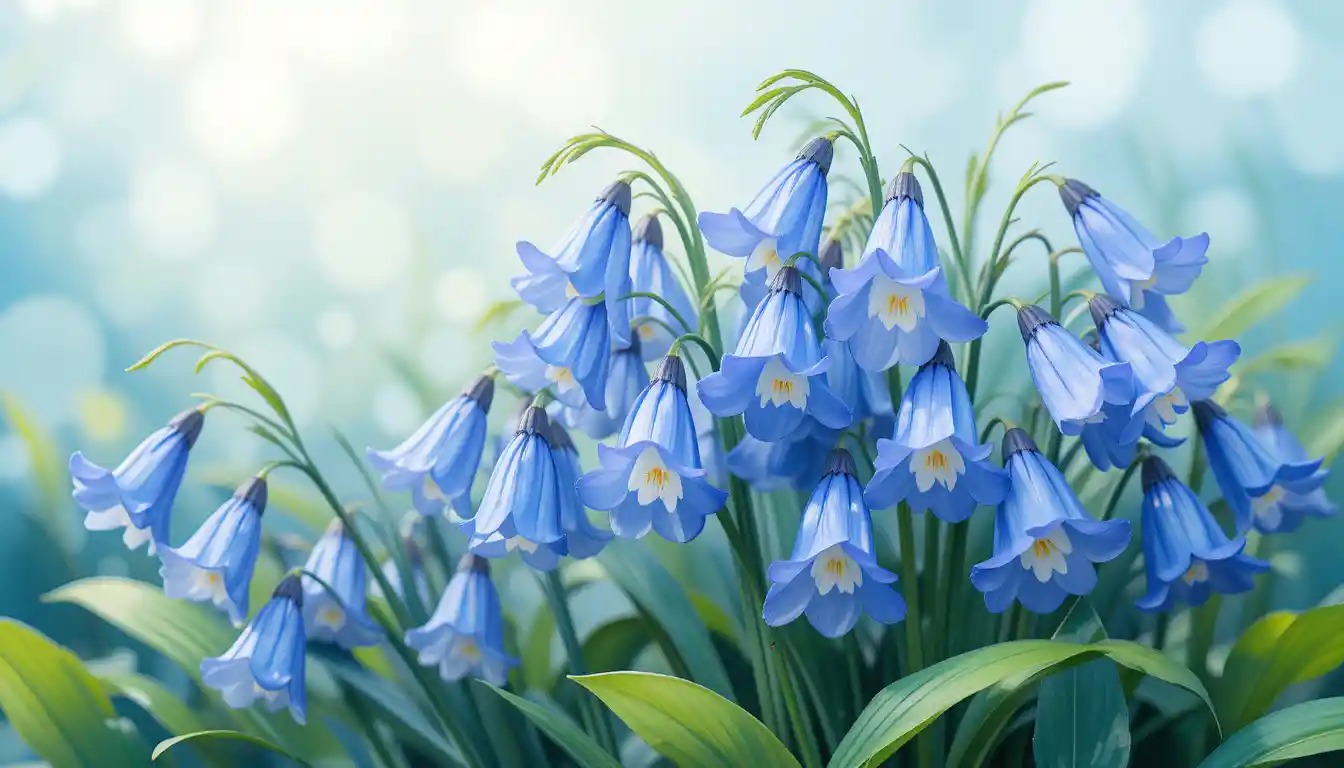 Watercolor bluebells blooming against a soft serene background