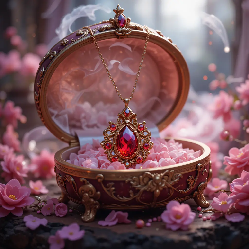 Magical Red Necklace In A Fairy Tale Jewelry Box