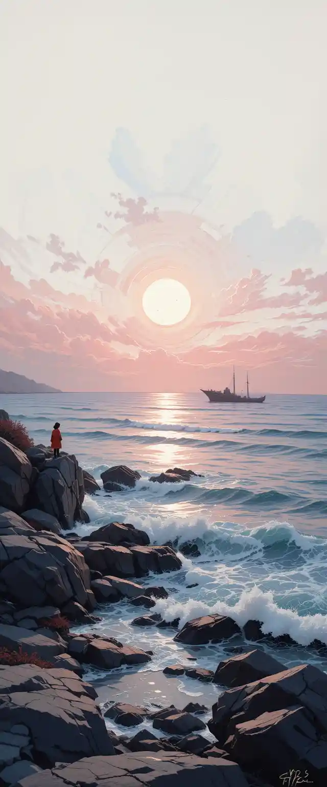 Dreamy impressionist seascape with rocks and gentle waves