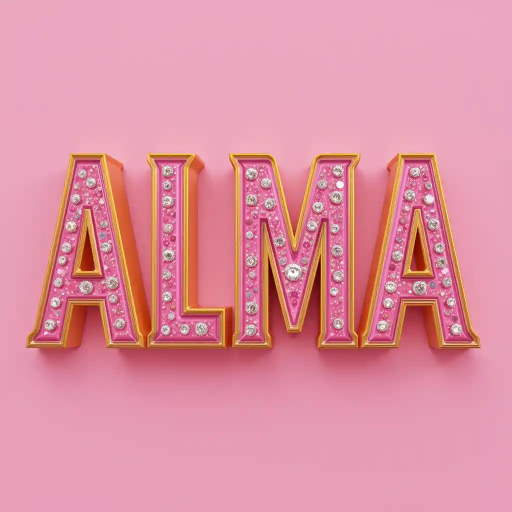 Thick pink alma letters with yellow edges and diamonds