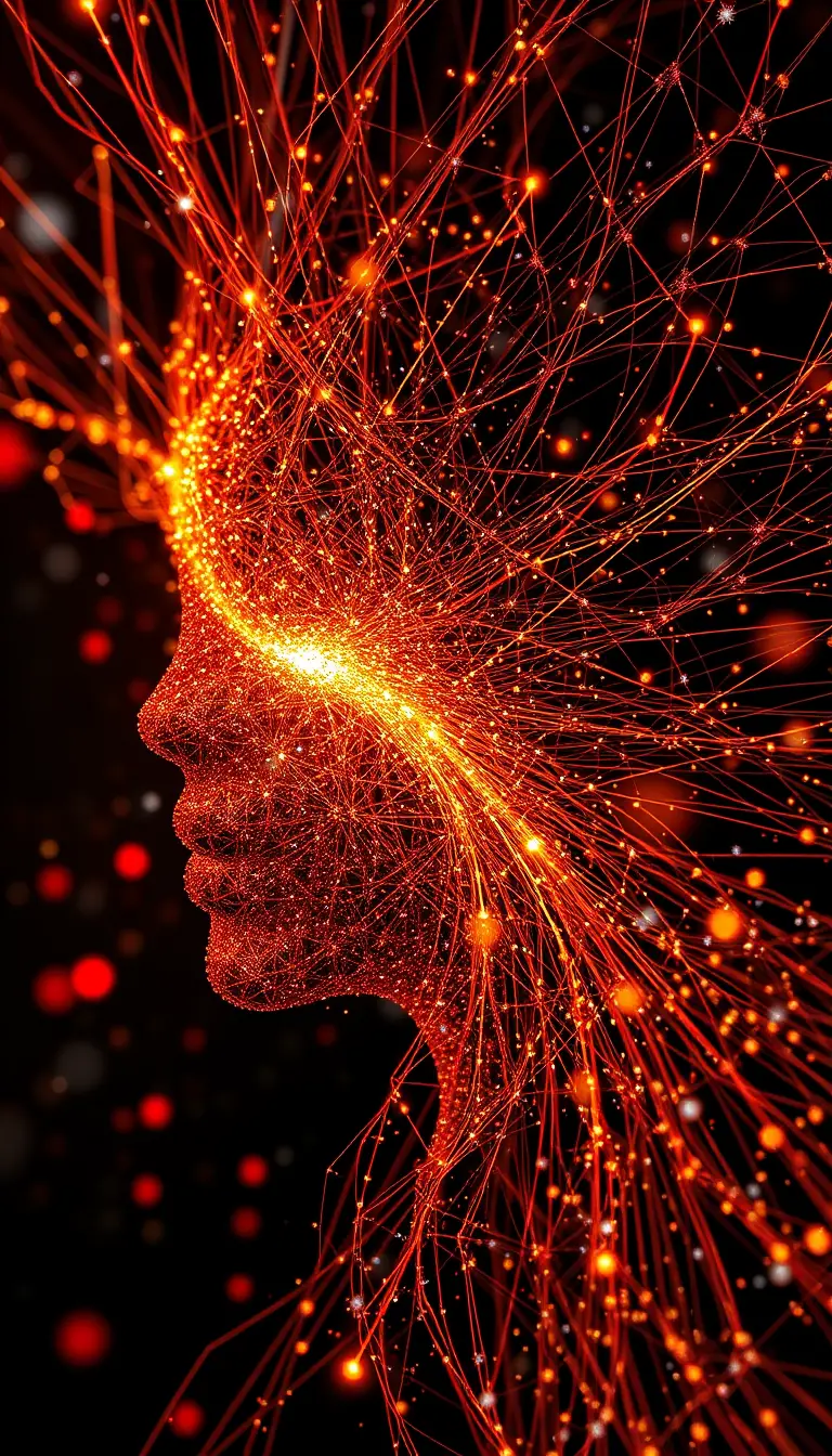 Abstract digital bust with glittering energy particles