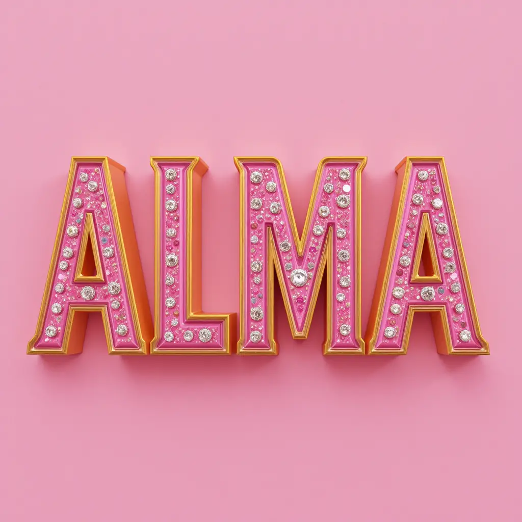 Thick pink alma letters with yellow edges and diamonds