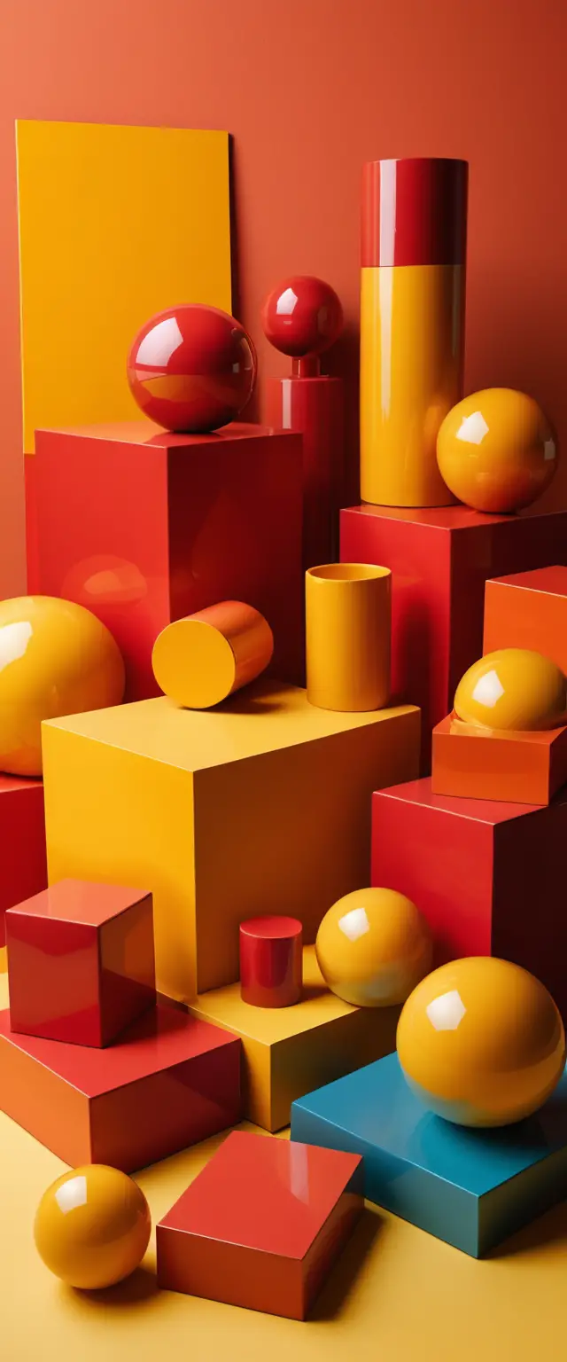 Warm geometric shapes in red orange and yellow tones