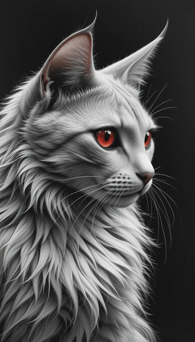 Close up silverpoint portrait of a mystical devil cat