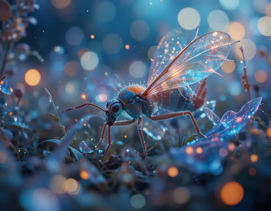 Biolumineszierende Insekten, die im Gras auf Bodenhöhe leuchten