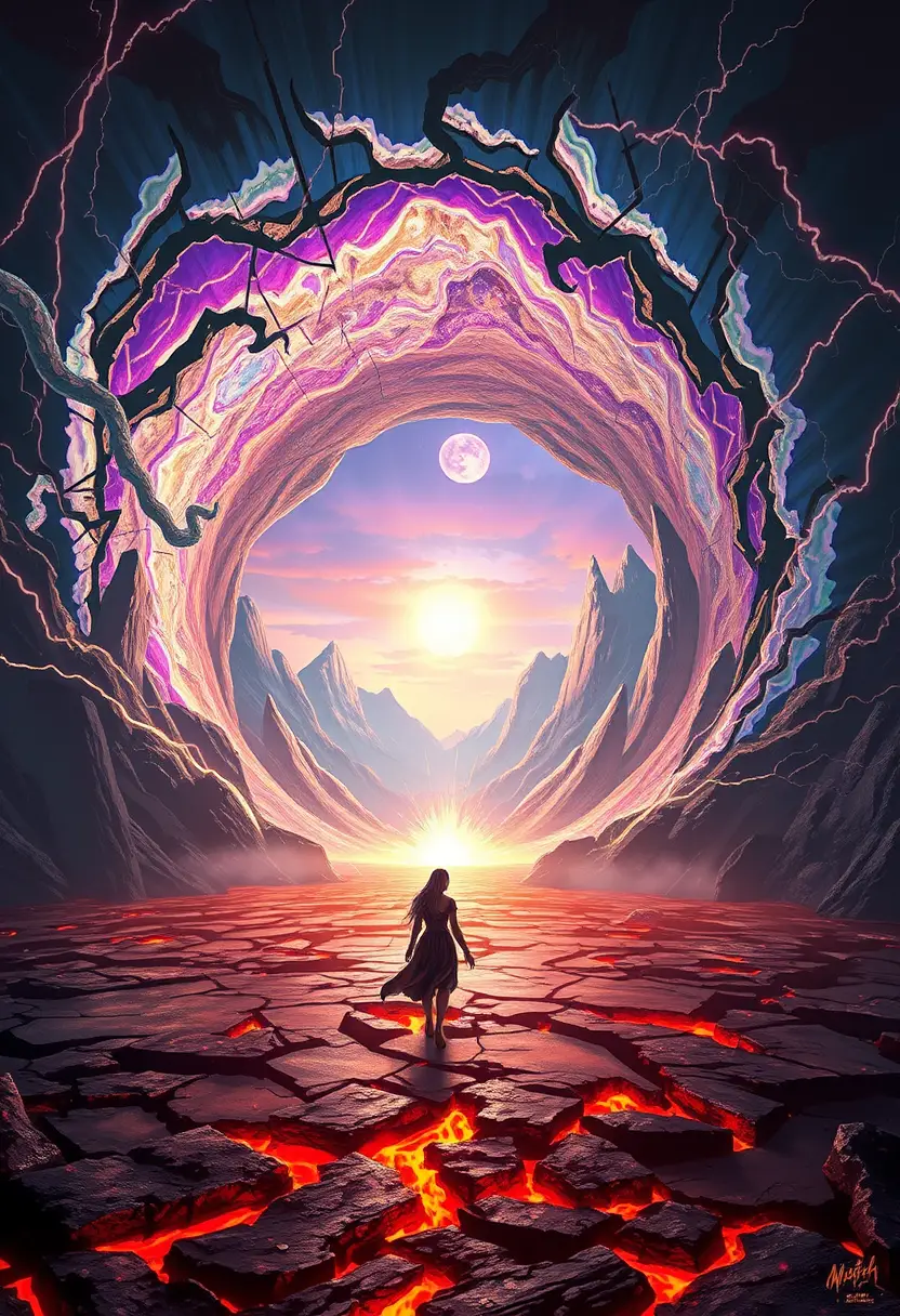 Colossal Iridescent Portal Tearing Open A Surreal Sky