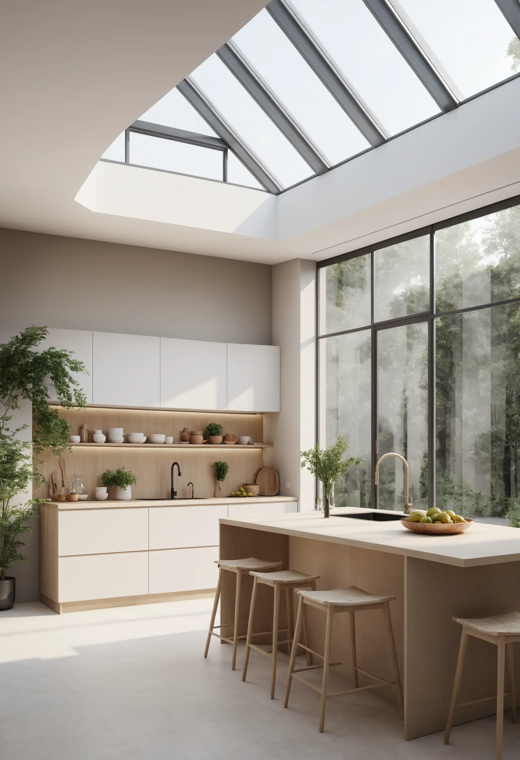 Cucina moderna e luminosa con isola e lucernario