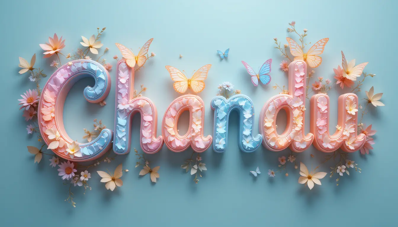 Whimsical 3D butterfly logo design with chandu text