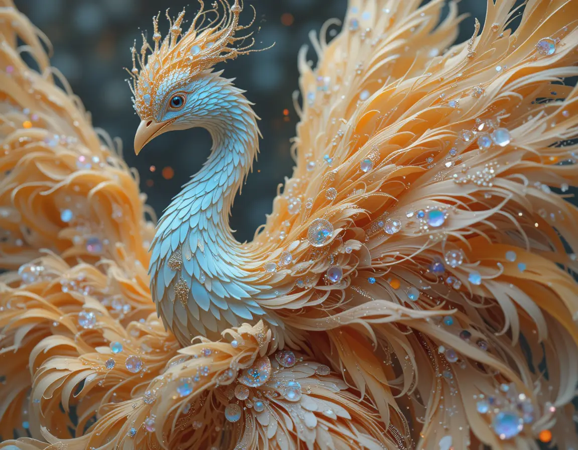 Fiery phoenix fairy with opal wings and blue eyes