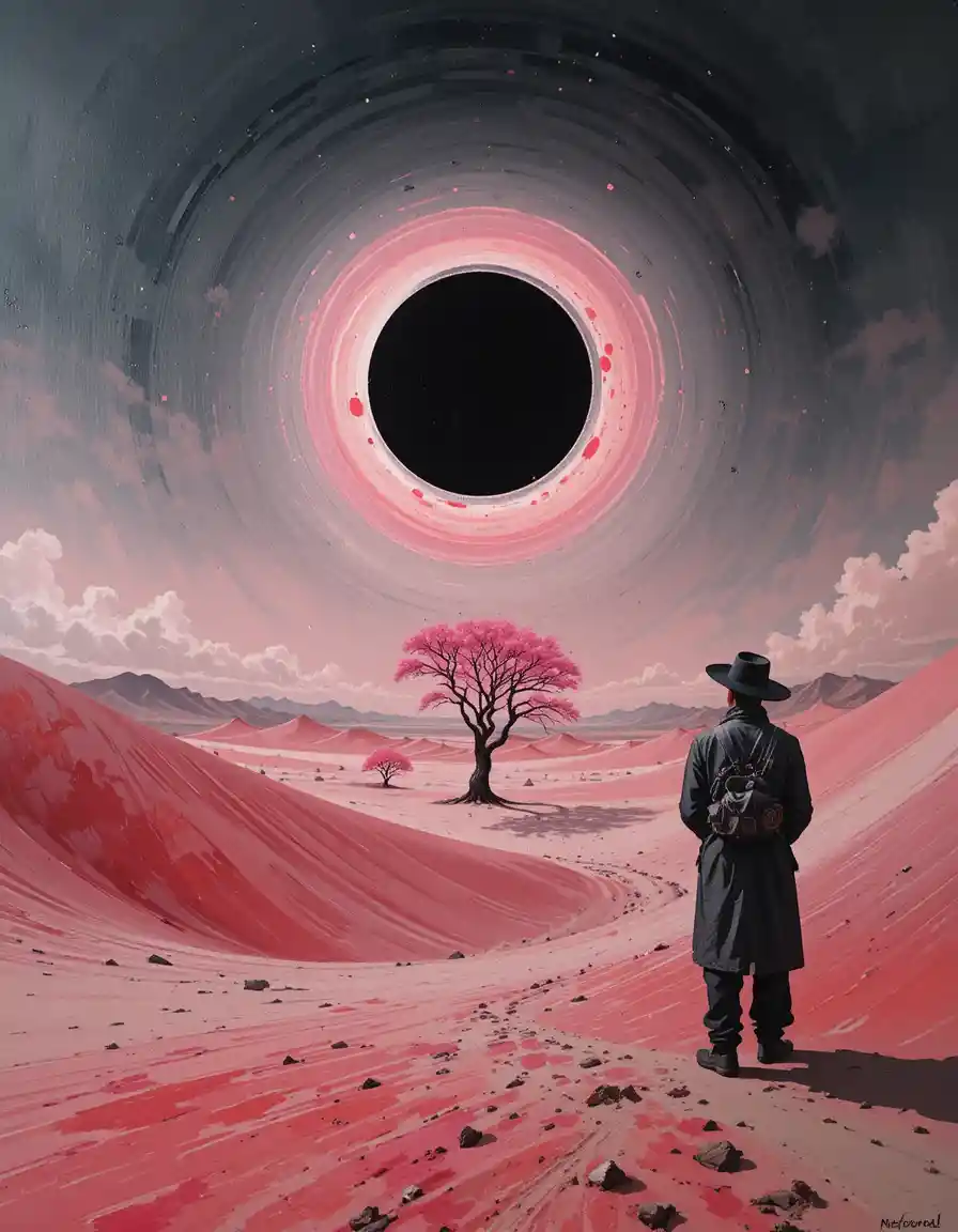 Surreal Desert Painter Creating A Cosmic Eclipse Canvas