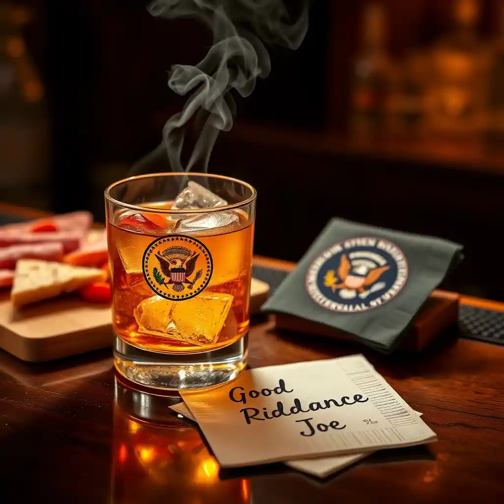 Smoky old fashioned cocktail with charcuterie on bar top