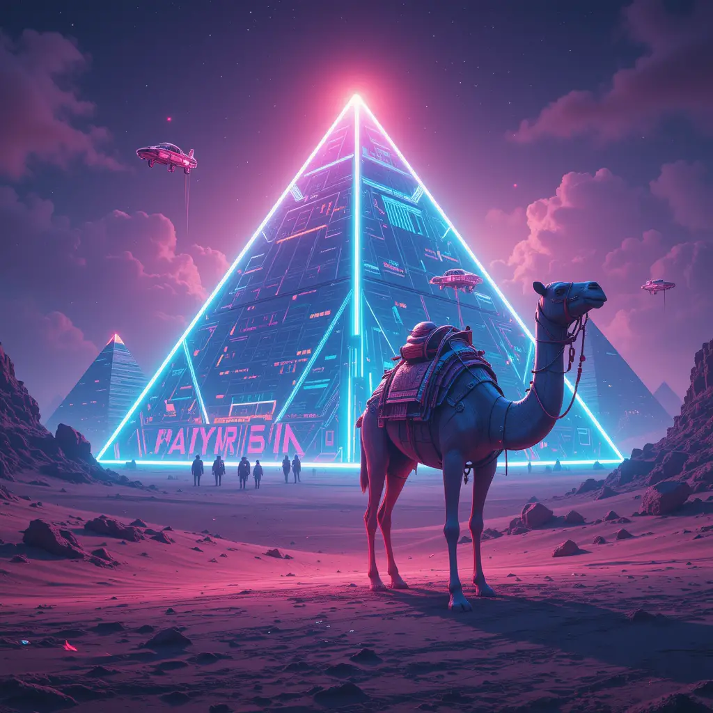 Futuristic Neon Pyramids In A Cyberpunk Desert City