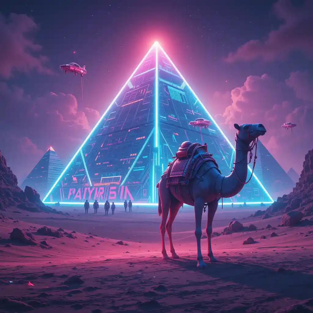 Futuristic Neon Pyramids In A Cyberpunk Desert City
