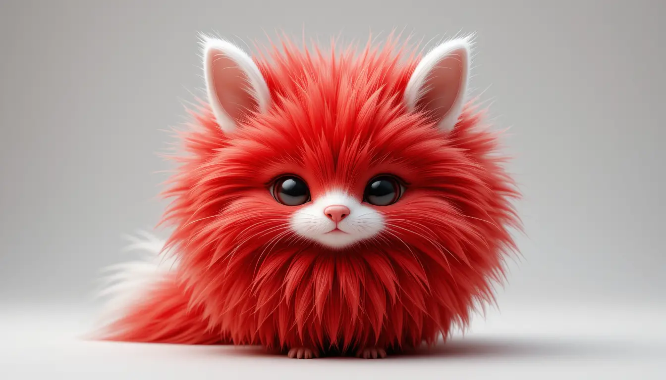 Cute red and white furry creature on white background