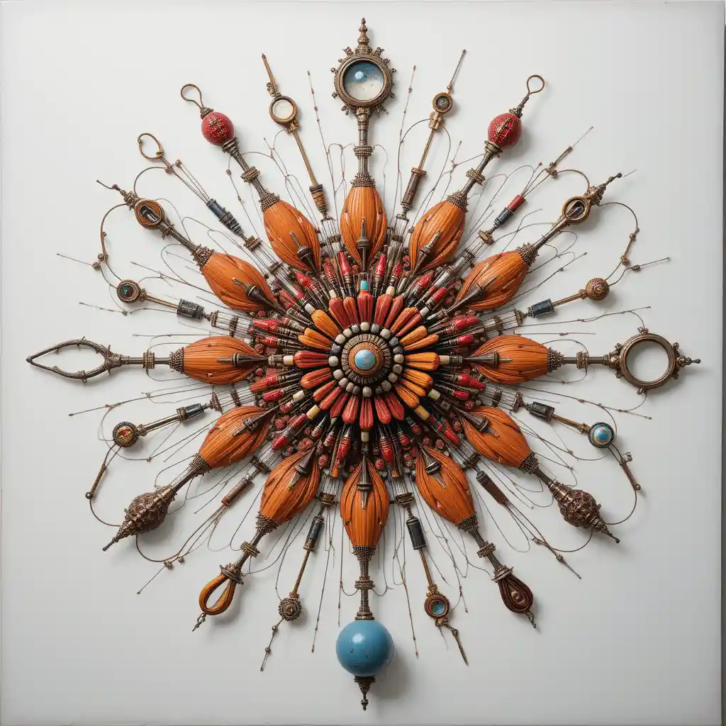 Abstract flower made of objects on white background