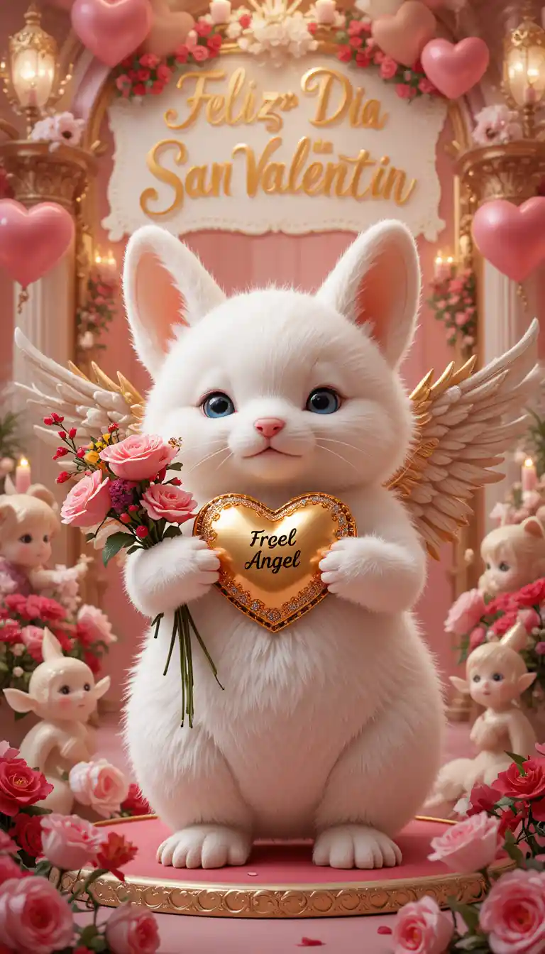 White teddy bear with heart and flowers for valentine