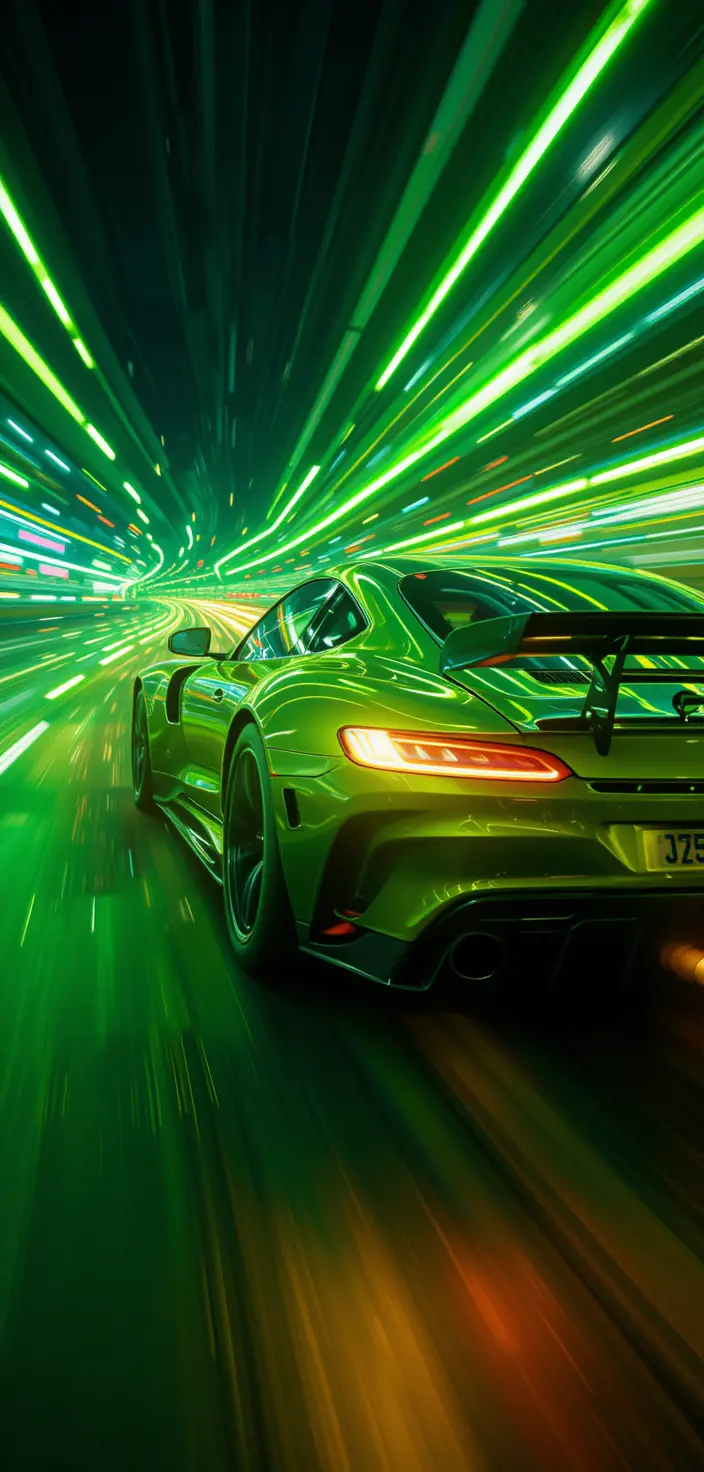 High speed race car with neon motion trails
