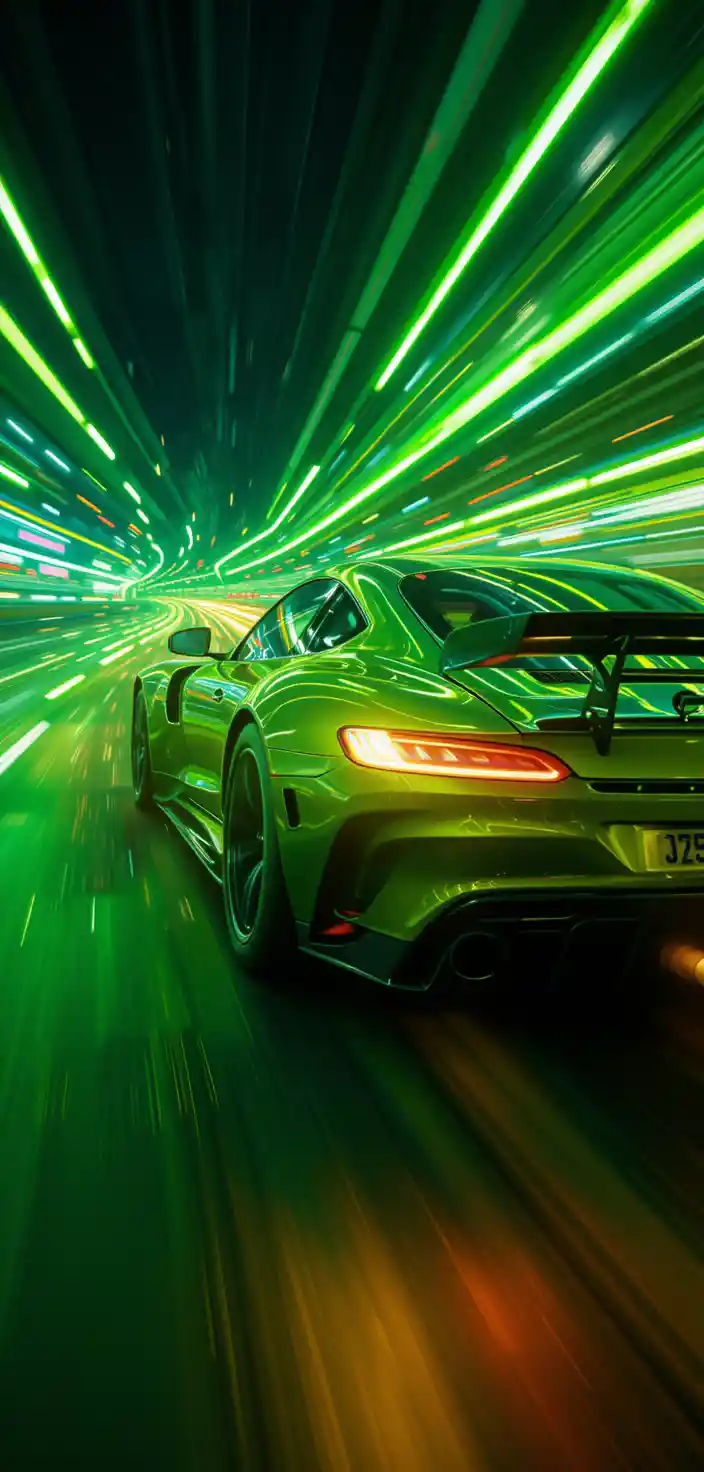 High speed race car with neon motion trails