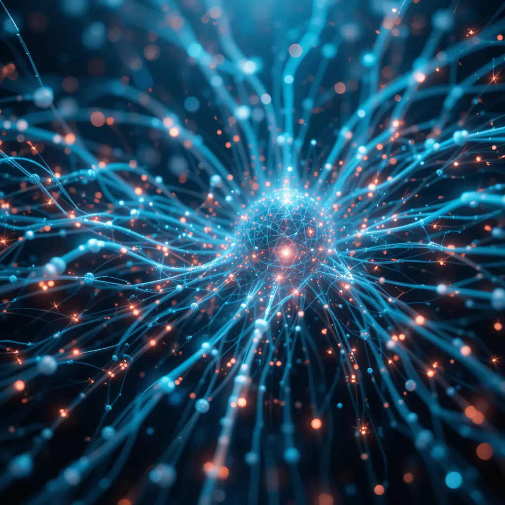 Realistic digital gears connected by flowing data streams