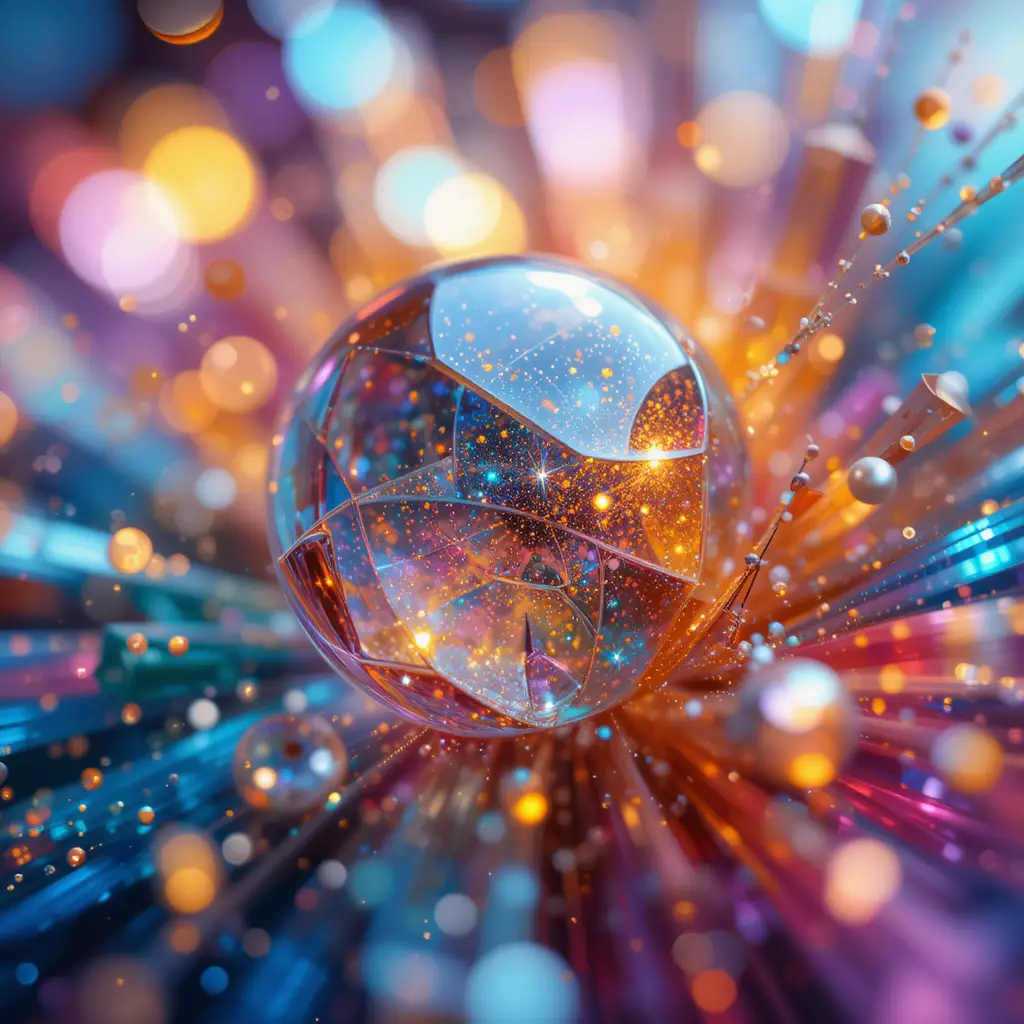 Colorful crystal explosion with glitter and bokeh