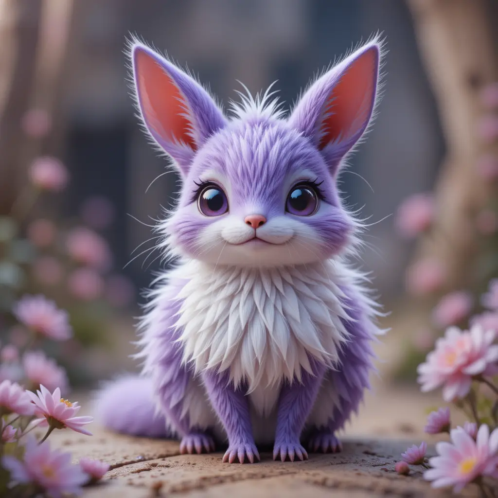 Cute lavender furry creature with big pointed ears