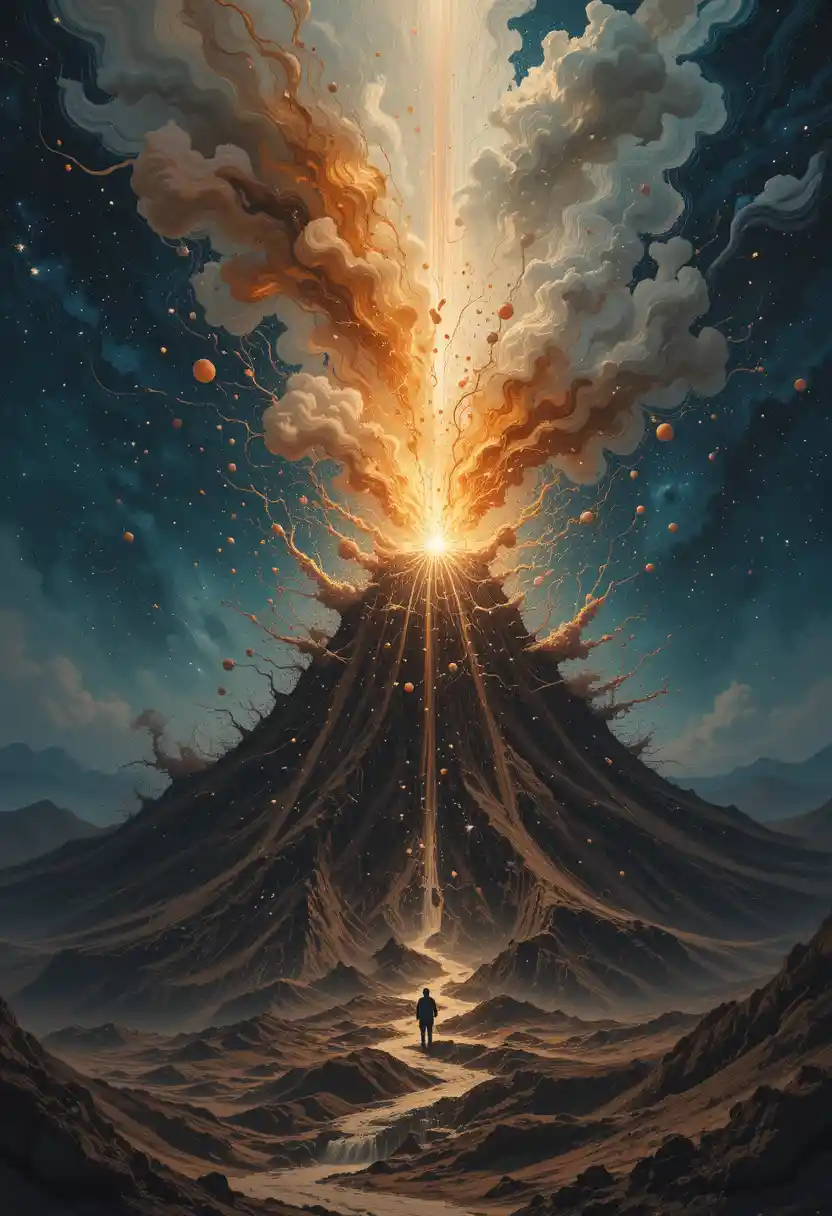 Erupción volcánica abstracta en la suave luz matinal del espacio