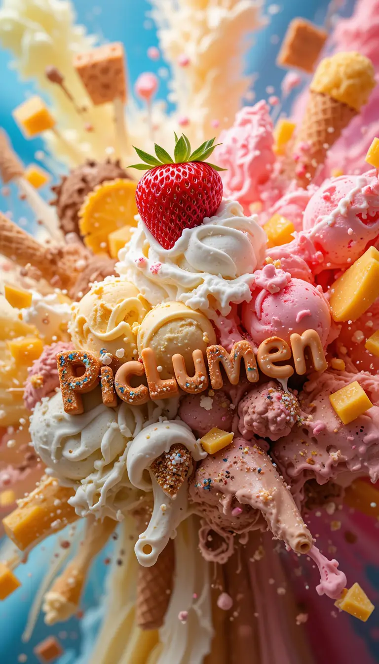 Colorful ice cream explosion with wafer text design