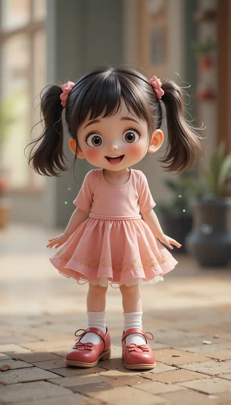 Cute little girl wearing her mothers oversized shoes