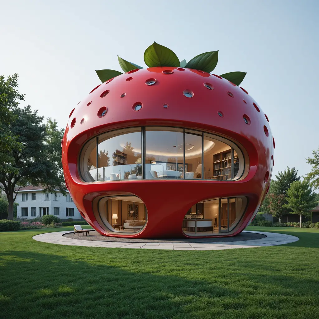 Whimsical Strawberry Shaped House With Modern Interior Design
