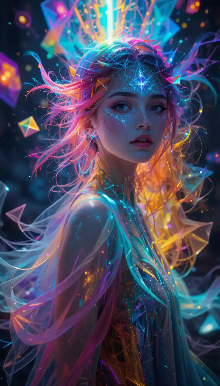 穿著薄紗睡衣少女的超現實抽象肖像
