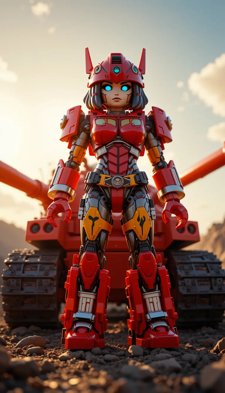 Lego fire truck transformer woman in dramatic sunlight