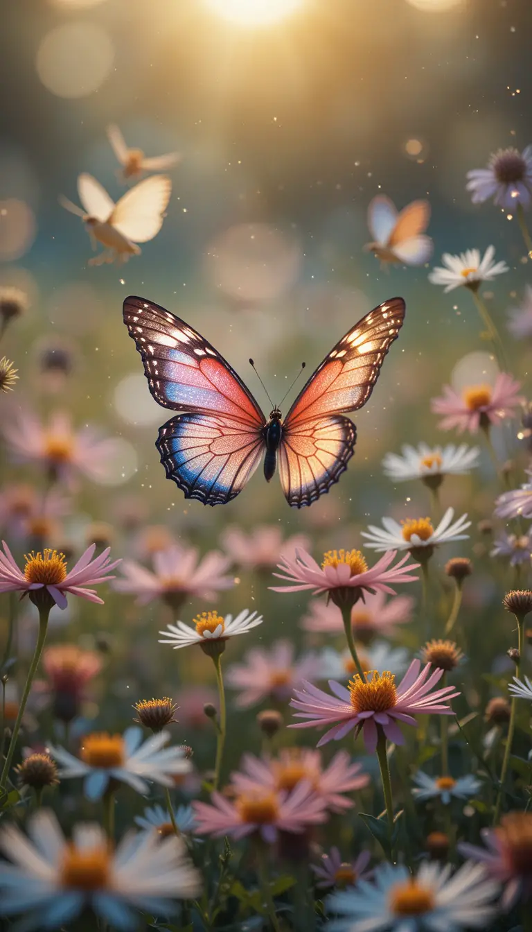 Color photograph of a butterfly in wildflower field
