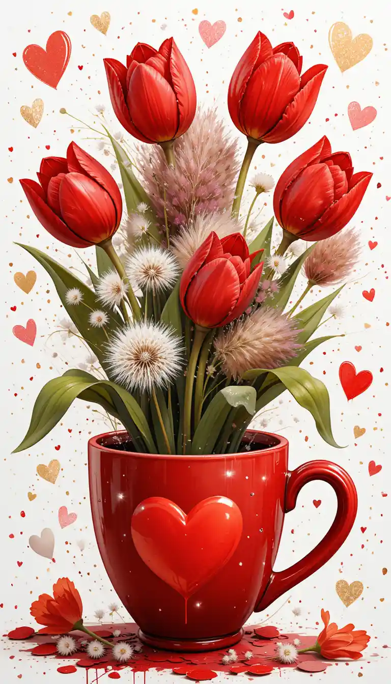 Cute watercolor flowers with heart coffee mug