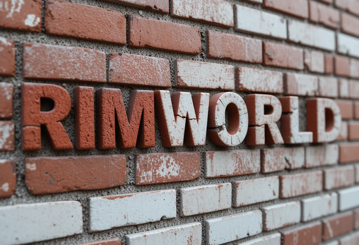 Brick wall inscription with bold rimworld typography