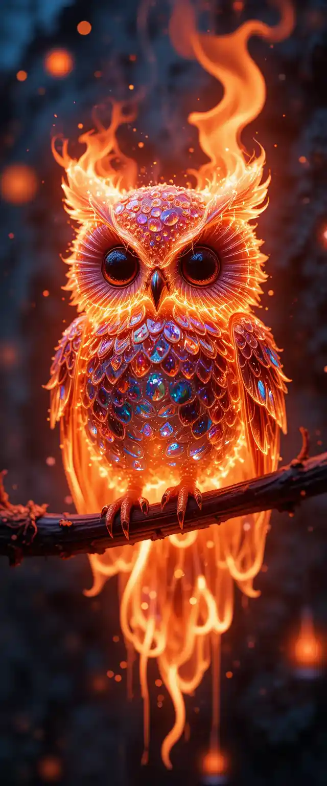 Glowing Fire Owl In Double Exposure Abstract Poster