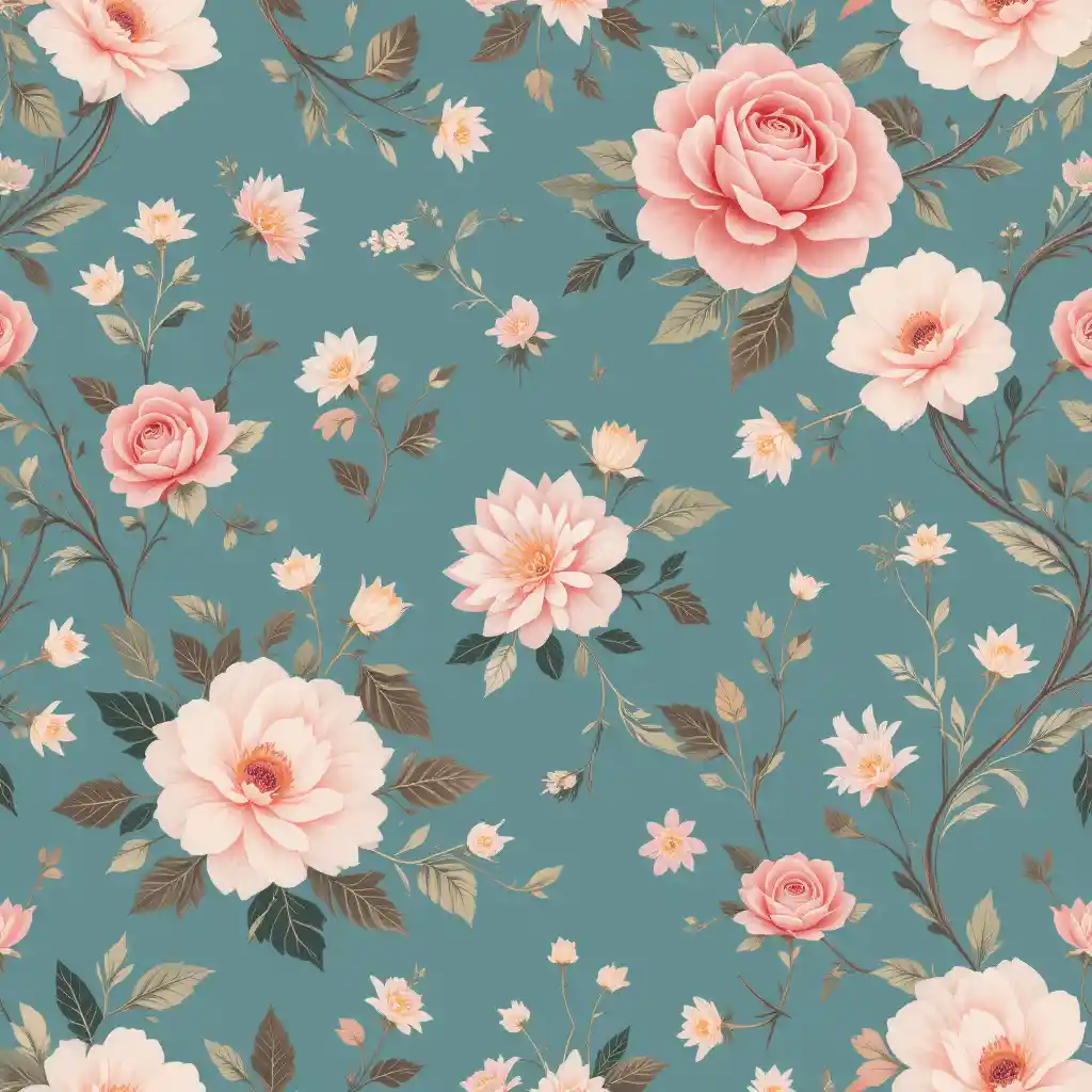 Elegant floral pattern with pastel roses and vines