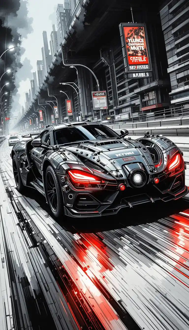 Futuristic Armored Hypercar Racing On Neon Highway