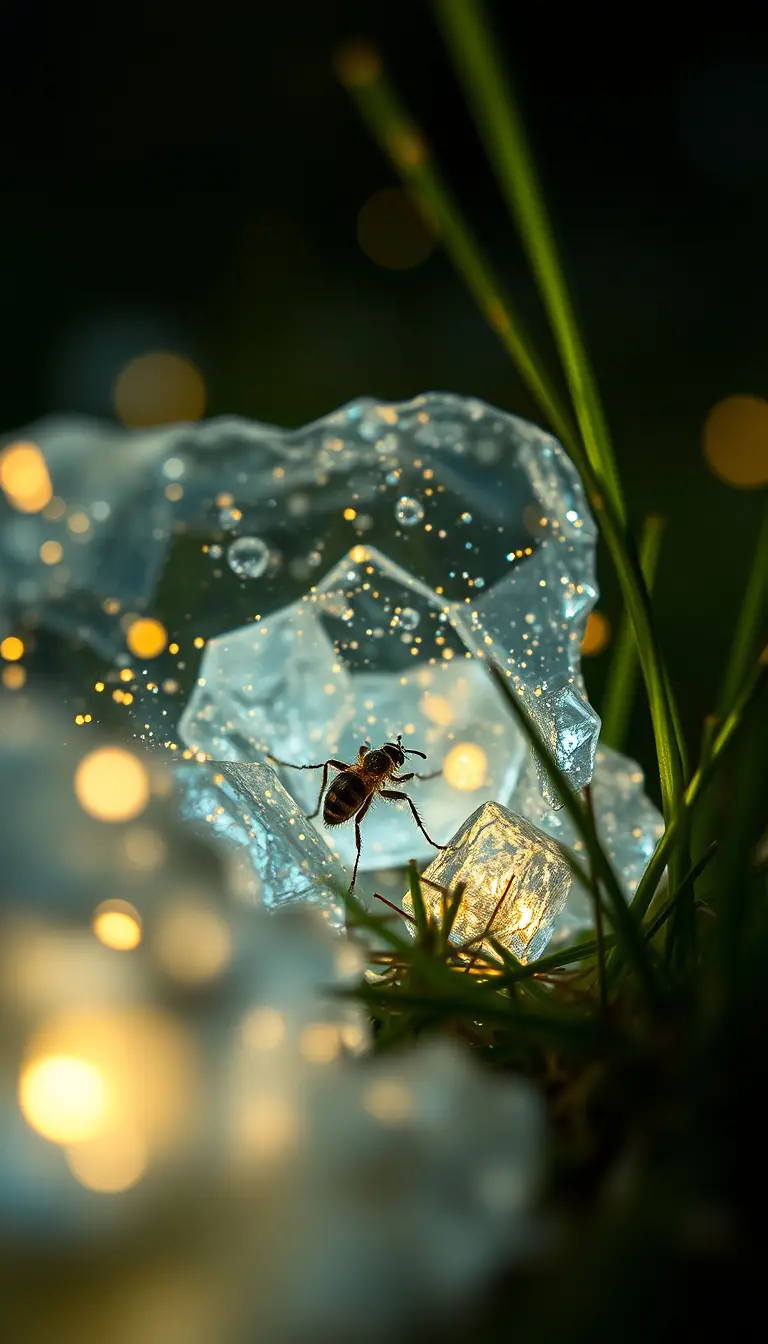 Bioluminescent Insects Glowing In Grass From Ground View
