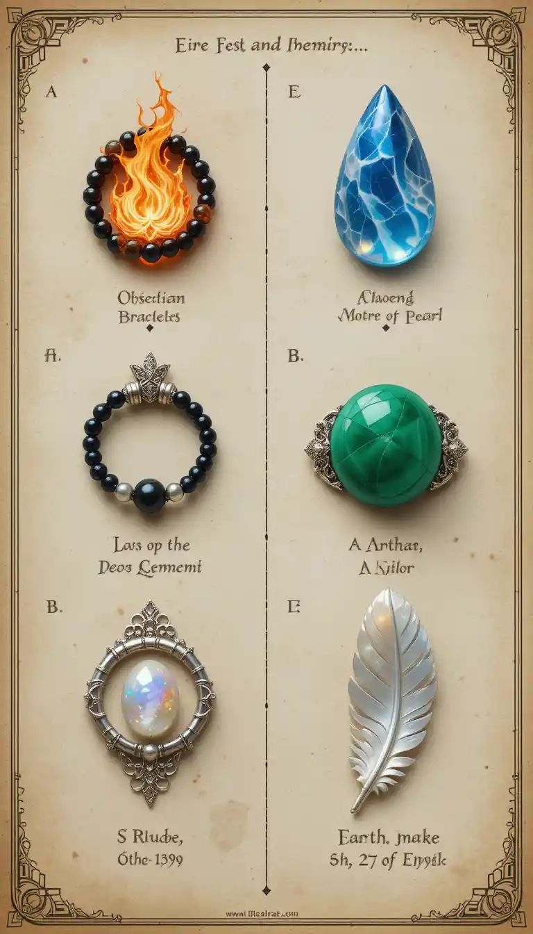 Elemental magical artifacts of fire water earth air and ether
