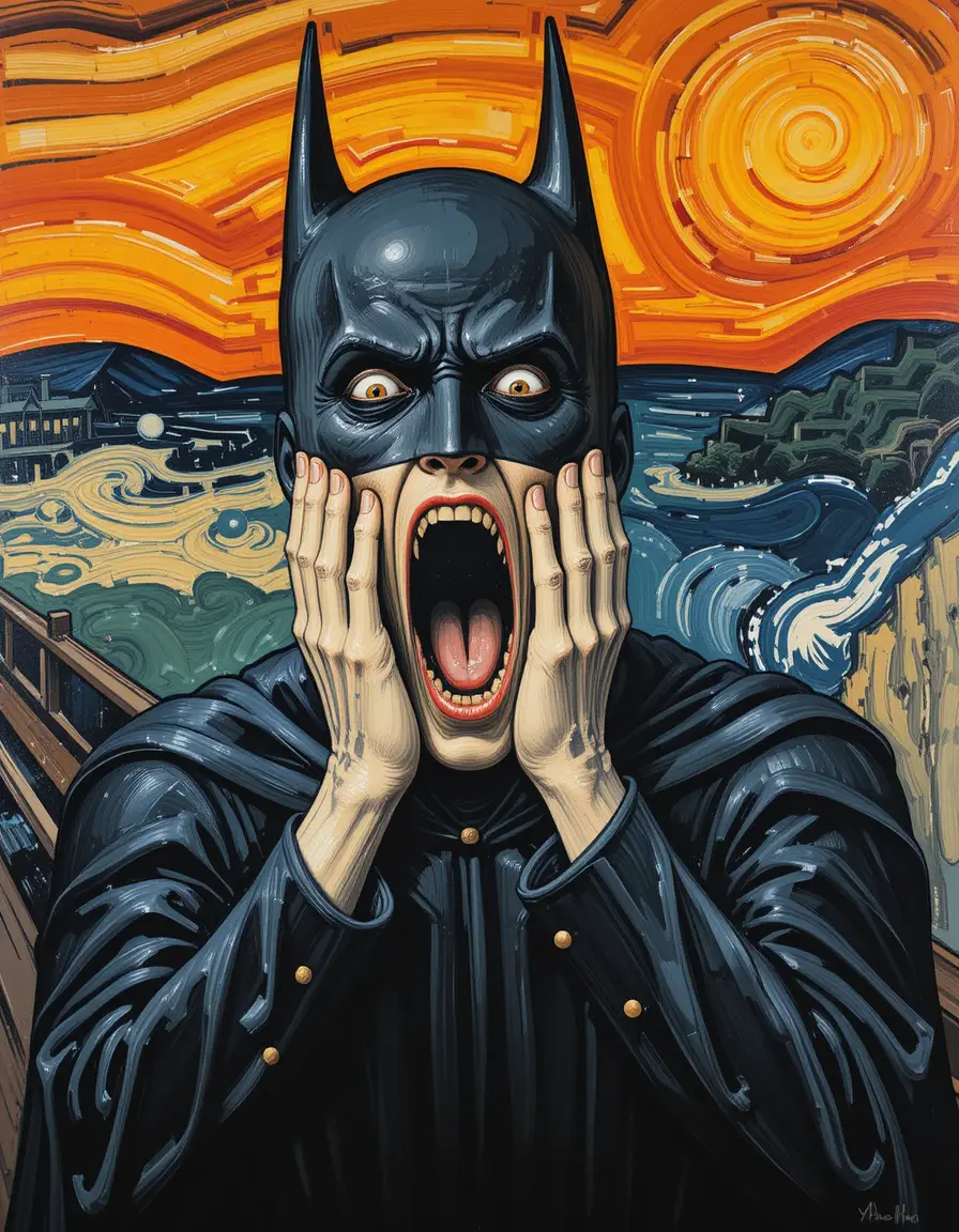 Superhero scream inspired by an iconic expressionist painting