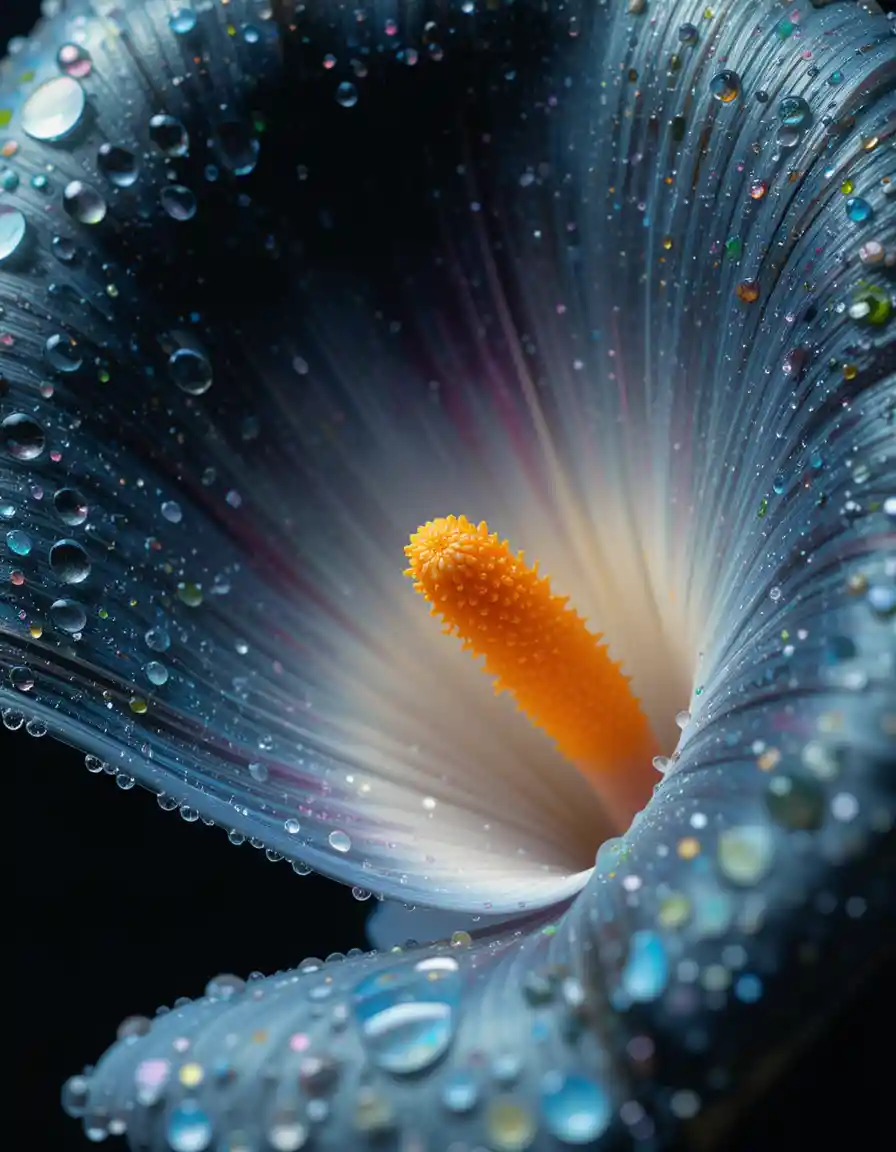 Macro close up of black calla lily with water droplets