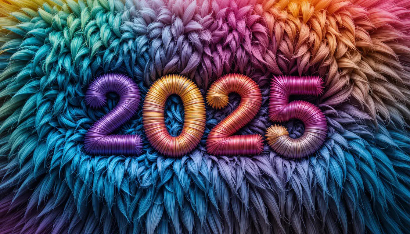 Photorealistic embroidered 2025 logo on colorful fabric background
