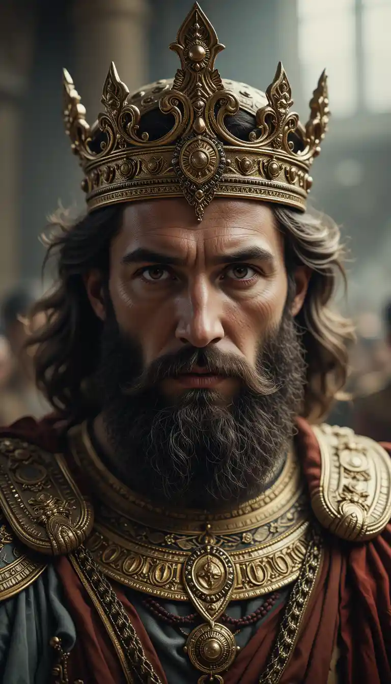 König David königliches Close-up mit verzierter Krone und Robe