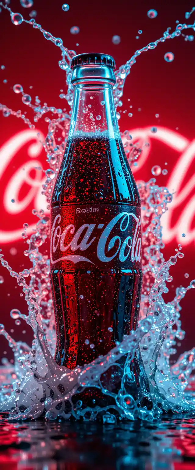 Exploding cola bottle with dynamic fizzy splash