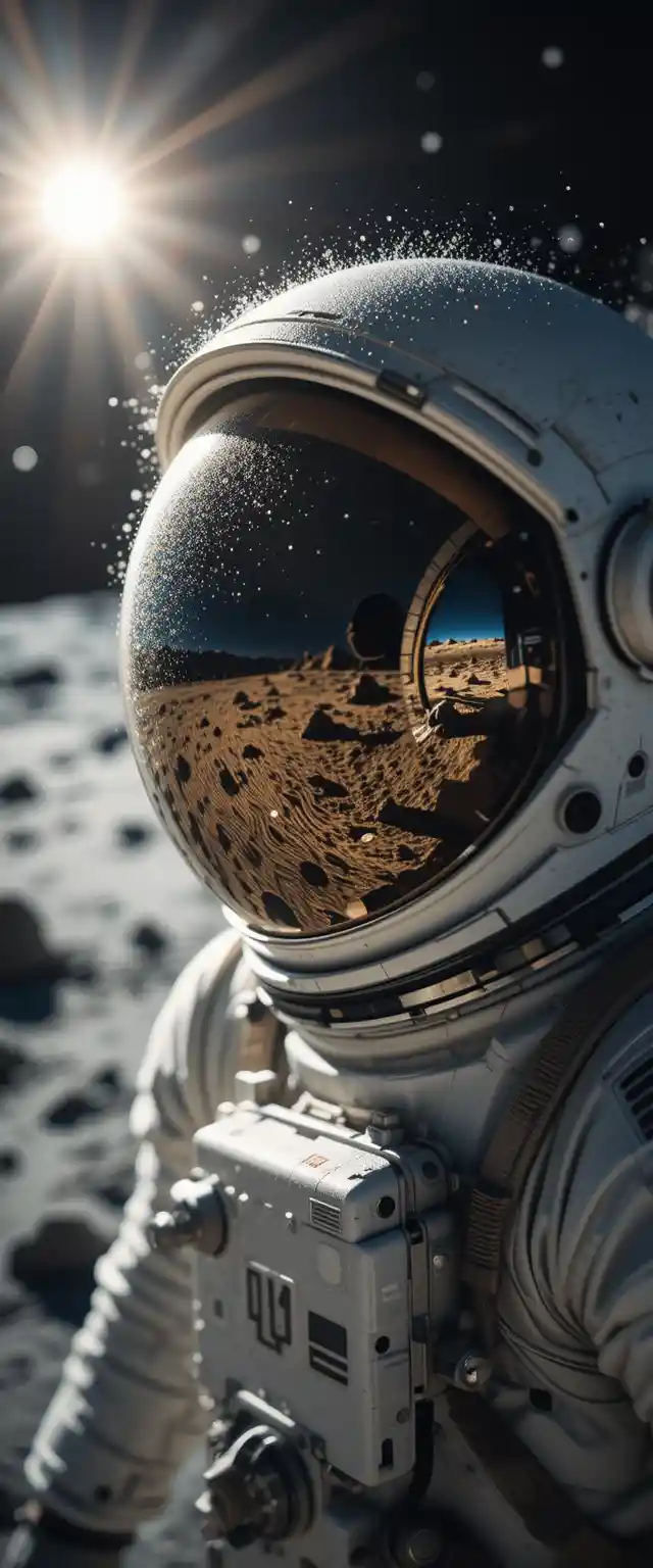 Astronaut seen from above in bright outer space
