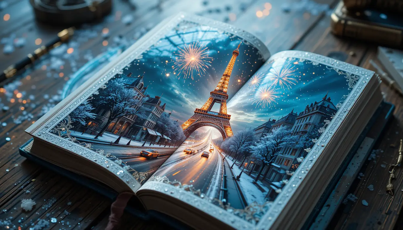 Double exposure winter book scene on glass plate