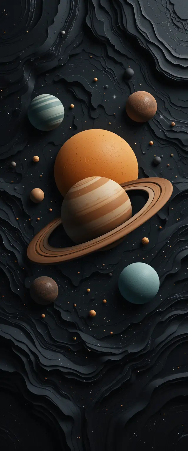 Système solaire abstrait avec planètes superposées et étoiles
