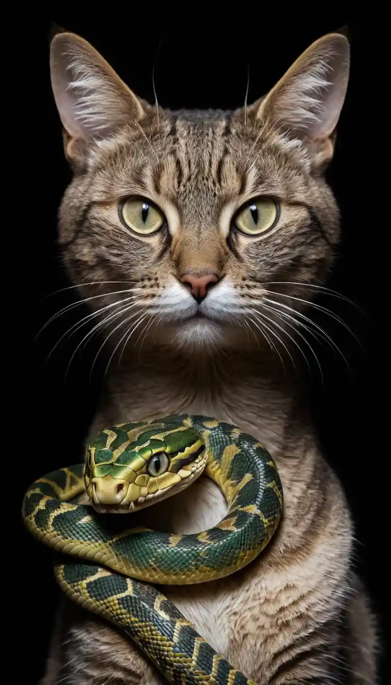Hybrid cat snake creature with a feline head